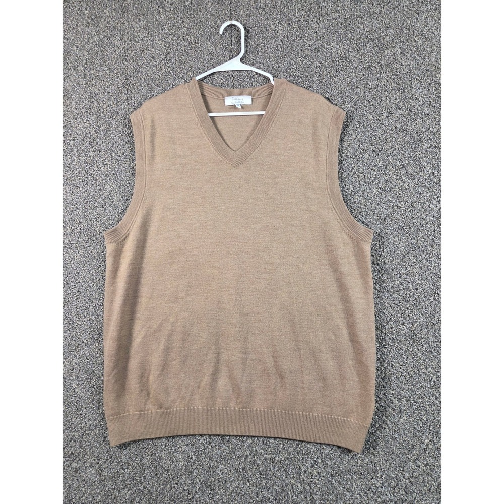 Turnbury Sweater Vest Men XL Tan Extra Fine Merino Wool V-Neck Preppy